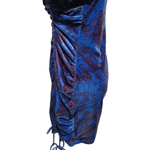 Wild Fable Dress Womens Size XXL Blue Purple Velvet Long Sleeve Ruched Bodycon - Picture 5 of 11